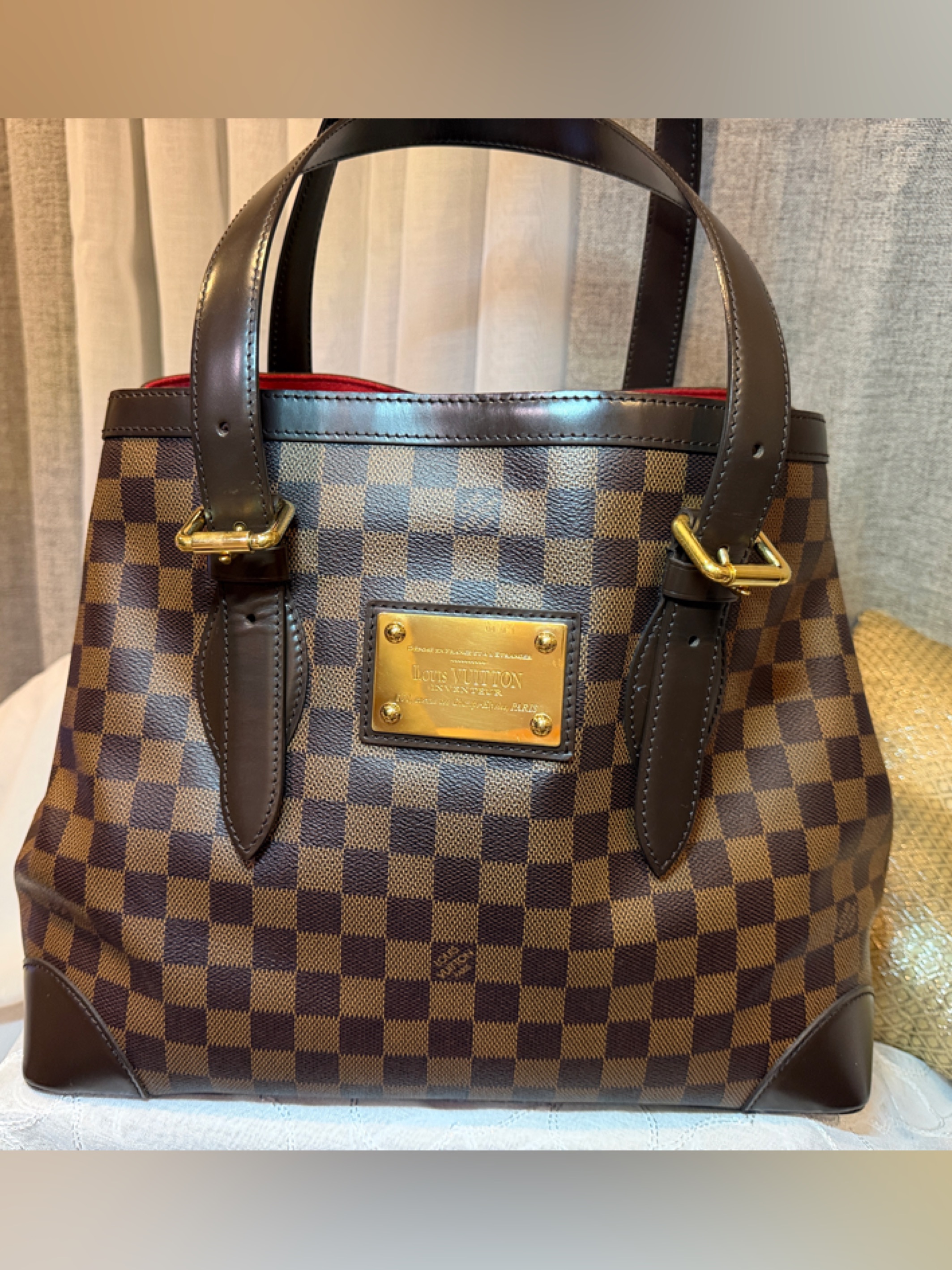 Louis Vuitton Brown Damier Ebene Hampstead Shoulder Tote With Gold Hardware